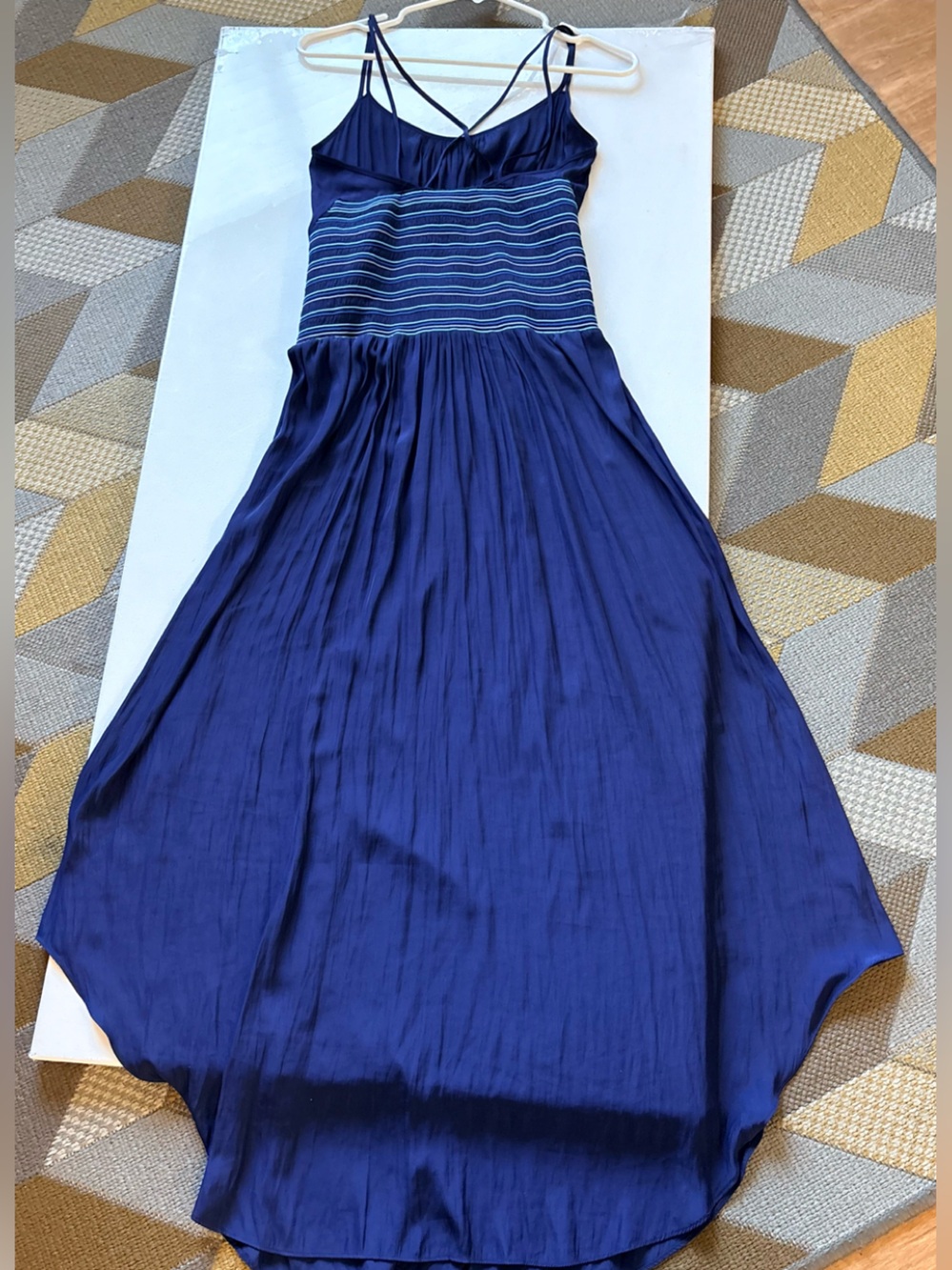 Ramy Brook Blue Satin Smocked Maxi Dress Size S/P - EUC